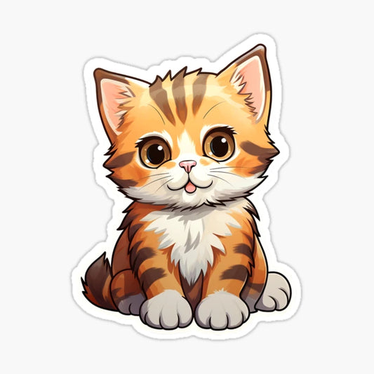 Flo.Collection's Super Cute Cat features a cartoon-style orange tabby kitten with big eyes and a fluffy tail, sitting and looking forward.