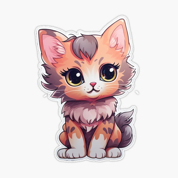 Flo.Collection's Super Cute Cat is an adorable cartoon cat with large eyes and fluffy fur, sitting and looking forward.